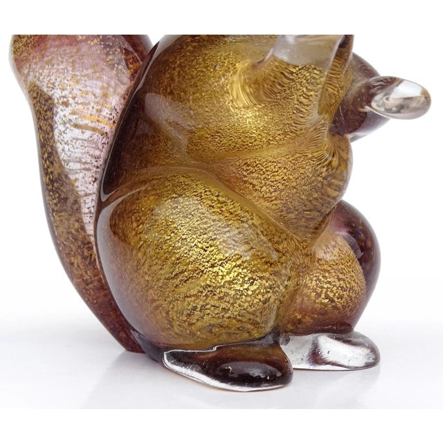 Vintage Seguso Murano Dark Amethyst Gold Flecks Italian Art Glass Squirrel Figurine Paperweight For Sale - Image 9 of 9