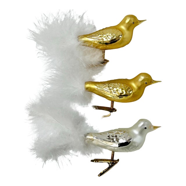 Vintage Glass Bird Clip-on Christmas Ornaments With Feather Tails – Set of 3 For Sale