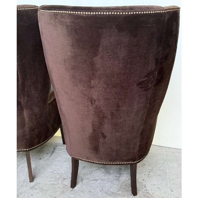 Pair Custom Mogul Los Angeles Espresso-Brown Velvet High-Back Wing Chairs For Sale - Image 14 of 16