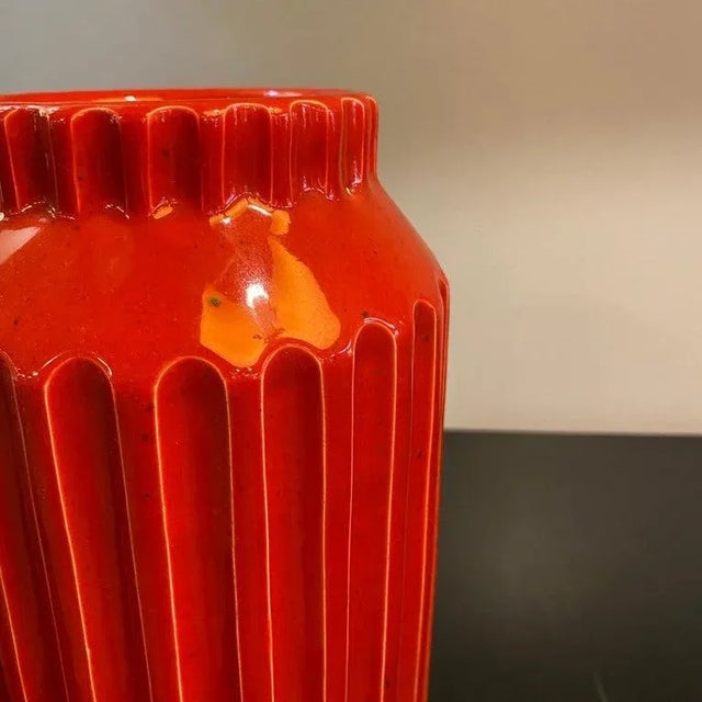 Red Mid-Century Italian Orange Moorish Art Pottery Jar For Sale - Image 8 of 11