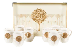 "Otagari" Mug and Tray Set in "Golden Mist Pattern"