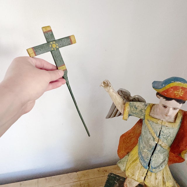Weathered 19th Century Antique Wood Archangel Michael Primitive Religious Figurine For Sale - Image 10 of 14