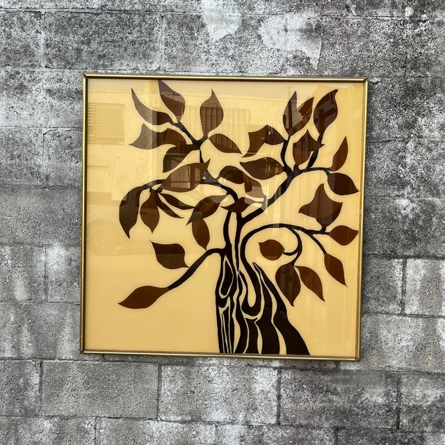 Large Mid Century Modern Framed Botanical Glass Wall Art Circa 1970s. For Sale - Image 4 of 17