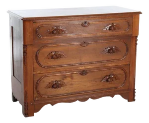 Antique Victorian Walnut 3-Drawer Chest With Carved Pulls Circa 1890