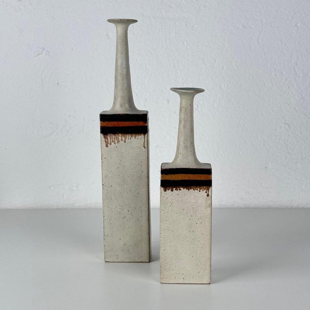 A refined and sculptural pair of ceramic vases by Bruno Gambone, embodying the artist’s unmistakable balance between...
