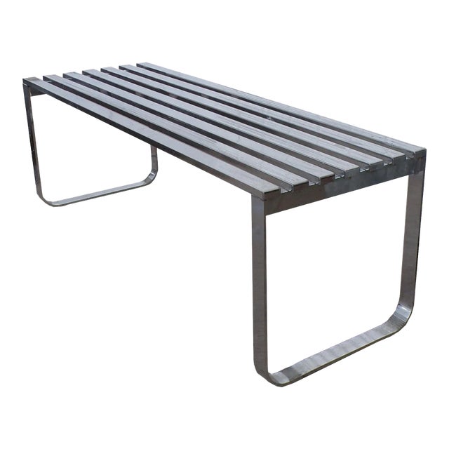 Milo Baughman for DIA Chrome Slat Bench For Sale