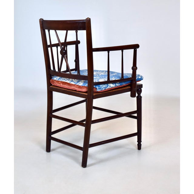 Antique Country Regency Cross Back Armchair With Brunschwig & Fils Cushion For Sale - Image 10 of 13