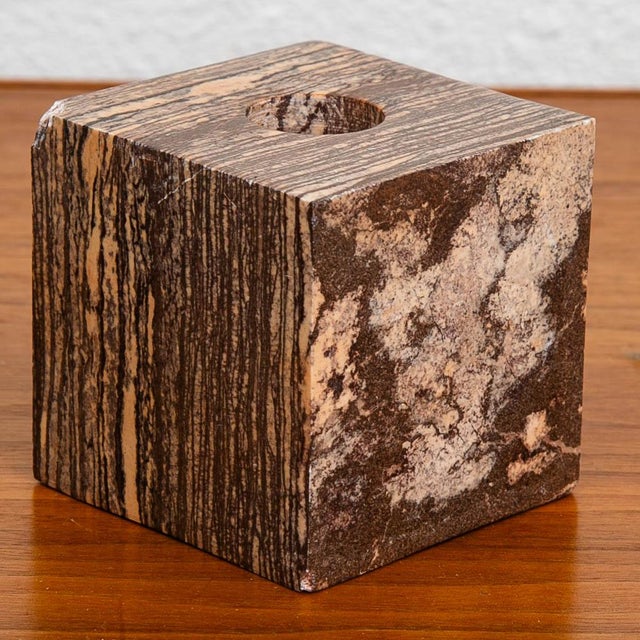 Burgundy 20th Mid Century Modern Art Cubed Marble Candleholders Veins Pair of Two For Sale - Image 8 of 12