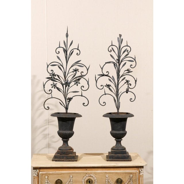 Italian 19th Century Whimsical Italian Black Metal Urn Prickets - A Pair For Sale - Image 3 of 9