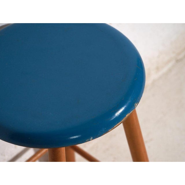 Vintage Wooden Stool with Round Seat, Central Europe, 1950 For Sale - Image 6 of 7