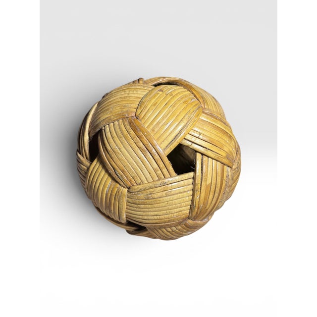 Mid-Century Modern 1970s Handwoven Rattan Decorative Spheres – Set of 3 For Sale - Image 3 of 5
