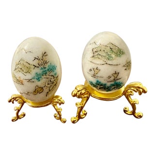 Mid 20th Century Japanese Hand Painted Collectors Eggs For Sale