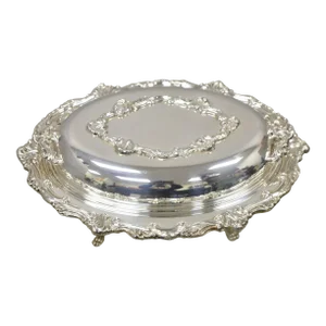 Vintage Victorian Style Silver Plated Ornate Lidded Twin Handle Vegetable Serving Dish