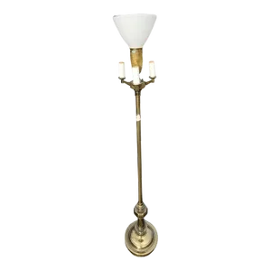 1970s Stiffel 4-Light Torchiere Brass Floor Lamp With Milk Glass Shade
