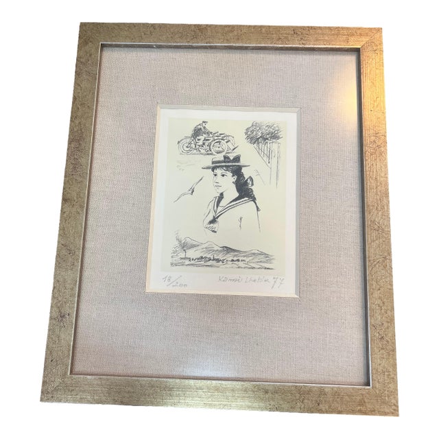 1977 Lithograph Titled "Odila" by the Prominent Czech Painter and Graphic Artist Kamil Lhoták For Sale