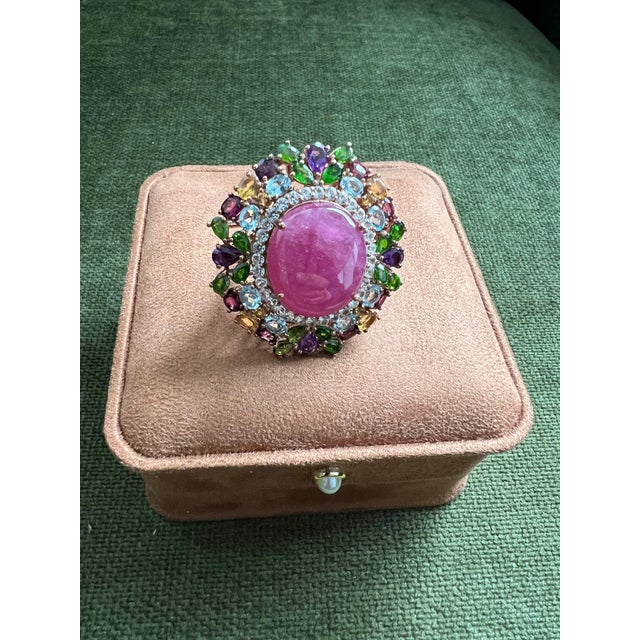 Bochic “Orient” Vintage Ruby, Sapphire & Multi Gem Ring - 18K Gold & Silver For Sale - Image 4 of 15