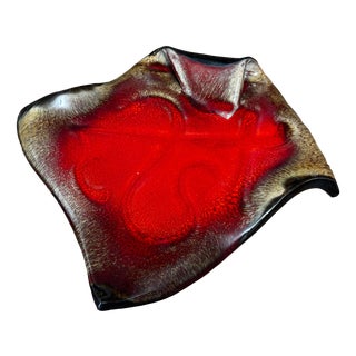 Vintage Red Glazed Ceramic Trinket Dish, 1960s For Sale