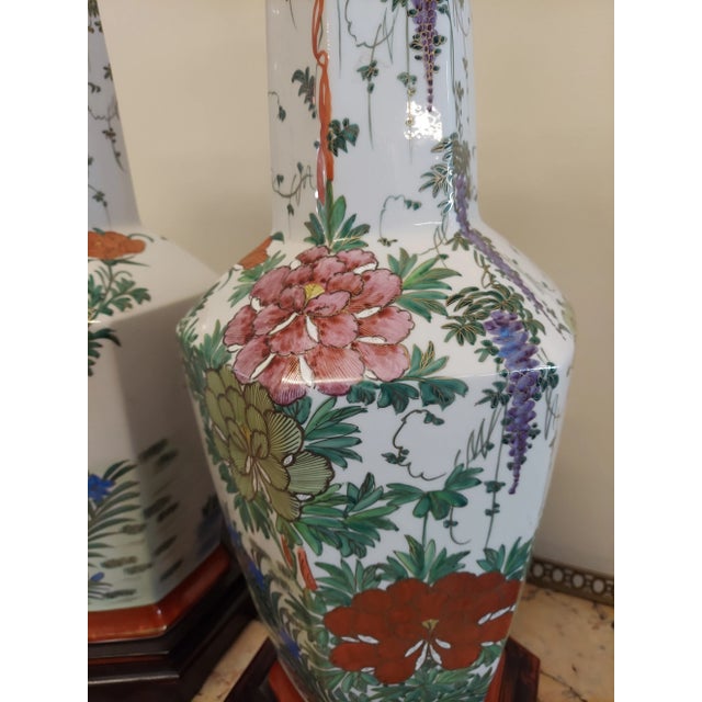 1950s Vintage Tall Porcelain Kutani Lamps - a Pair For Sale - Image 5 of 10