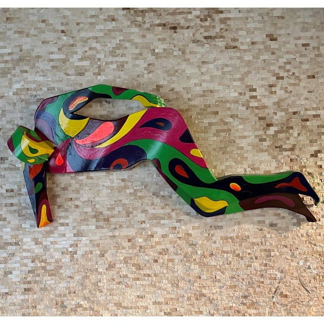 Monumental Resin Male Sculpture or Wall Hanging, hand-painted in a multicolor abstract design.