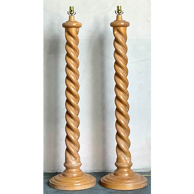 Vintage Boho Barley Twist Floor Lamps - A Pair For Sale - Image 10 of 11