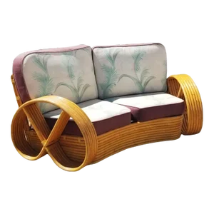 Restored Rattan Six Strand Full Pretzel Curved Settee, in the Style of Paul Frankl