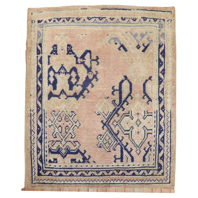 1920s Antique Oushak square Rug in soft pink and blue rug no. r5760 size 3' 1" x 3' 8" (94 x 112 cm) rug type Oushak...