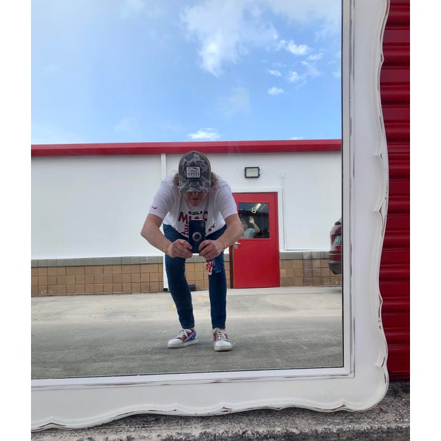 Large Vintage Mid Century Dixie Furniture White Hanging Wall Ir Dresser Mirror For Sale - Image 10 of 12