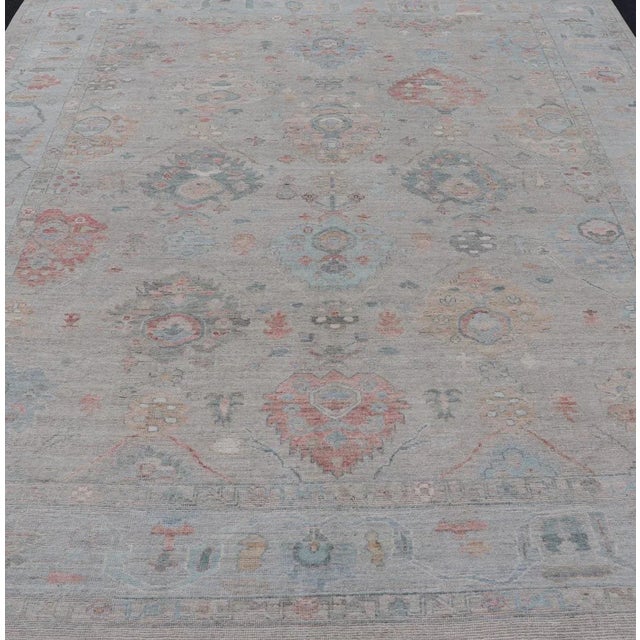 Light Gray Modern Floral Oushak Rug by Keivan Woven Arts, Sand Background 8'11 X 11'11 For Sale - Image 8 of 13