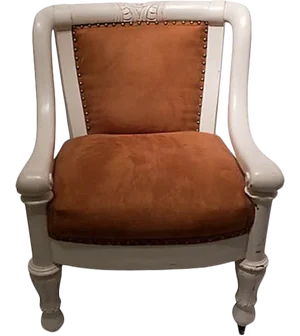 Antique Edwardian-Style Chair Newly Upholstered W/ Brown Suede & Painted Linen White