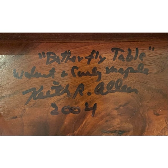 Hand Crafted Live Edge Butterfly Table in Walnut and Curly Maple by Artist Keith R. Allen For Sale - Image 11 of 12