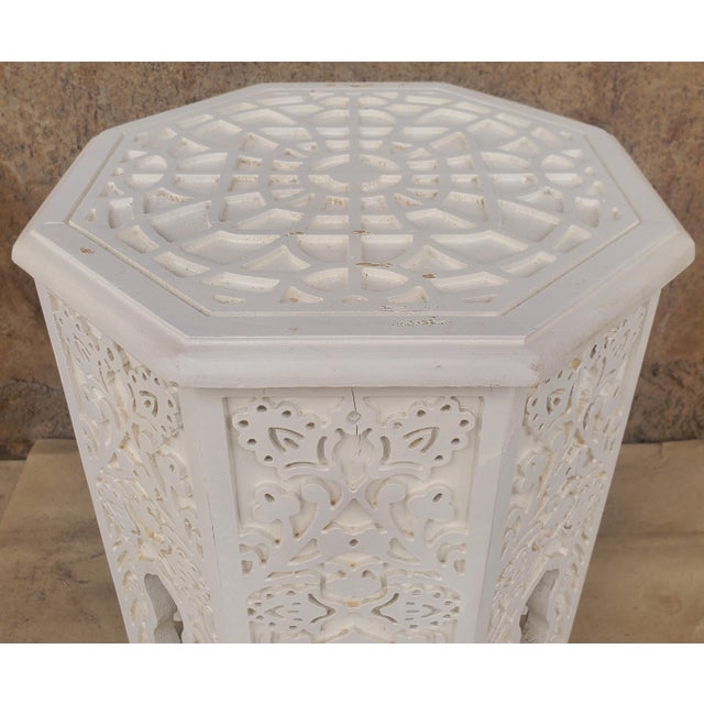 Moroccan Hand Carved Wooden Side Table, Octagonal All White For Sale In Orlando - Image 6 of 6