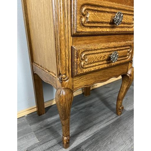 Wood Vintage French Louis XVI Style Carved Oak Chest of Drawers For Sale - Image 7 of 9