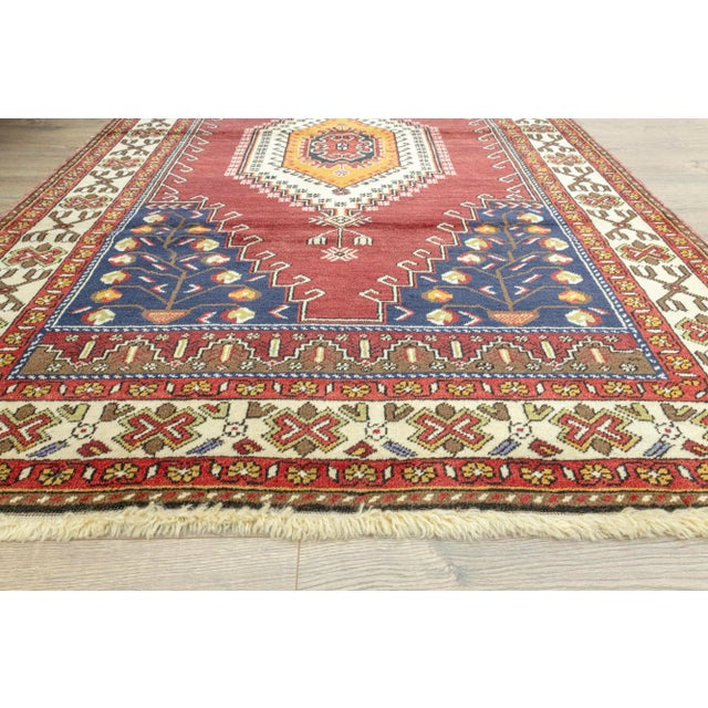 Textile Vintage 1960s Anatolian Hand-Knotted Wool Turkish Villager Made Rug - 5′ × 7′7″ For Sale - Image 7 of 13