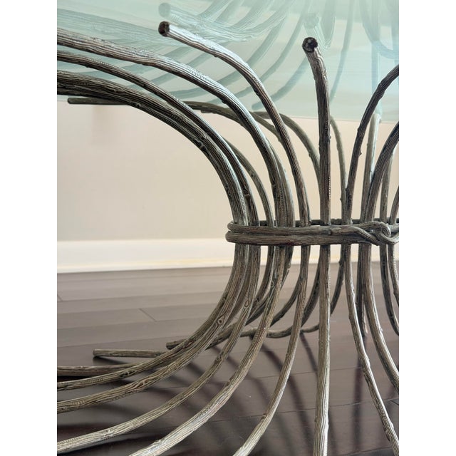1960s Vintage 1960 Faux Bois Cast Iron Glass Top Coffee Table Sculptural Branch Base Hollywood Regency Organic Modern Diego Giacometti / Maison Jansen Style For Sale - Image 5 of 12