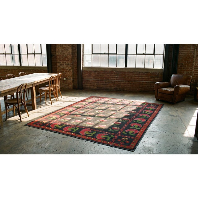 1900s Black Floral Antique Spanish Cuenca Alpujarra Rug 5'3" X 7'6" Handknotted Wool Carpet For Sale - Image 14 of 14