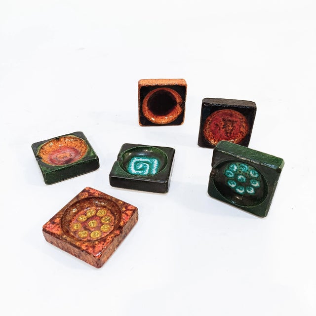 1960s German Ceramic Ashtray Set in the style of Scheurich, 1960s, Set of 6 For Sale - Image 5 of 10