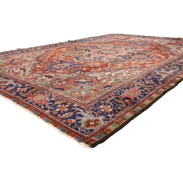 79713 Antique Persian Heriz Rug, 08'03 x 11'11. The Sovereign Legacy: A Late 19th Century Persian Heriz Masterpiece of...