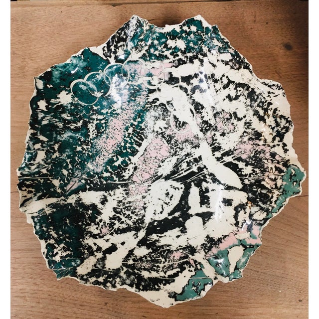 Mid-Century Modern Vintage Handmade Splattered Teal/Pink/Black Dish For Sale - Image 3 of 9