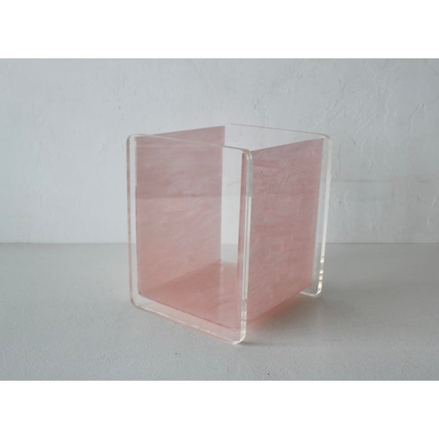 Vintage Mid-Century Acrylic Lucite Pink Mother of Pearl/Marble Effect Rectangular Wastebasket For Sale - Image 4 of 13