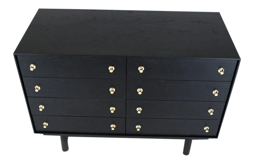 1960s Mid-Century Modern Ebonized Black Lacquer Double Dresser With Brass  Pulls | Chairish
