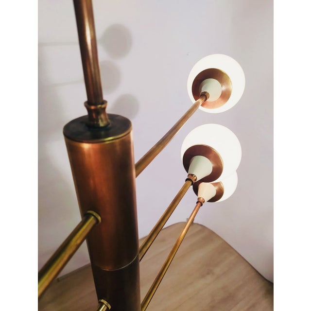 Mid-Century Brass Chandelier with 6 Opaline Spheres, Italy, 1960s For Sale - Image 11 of 14