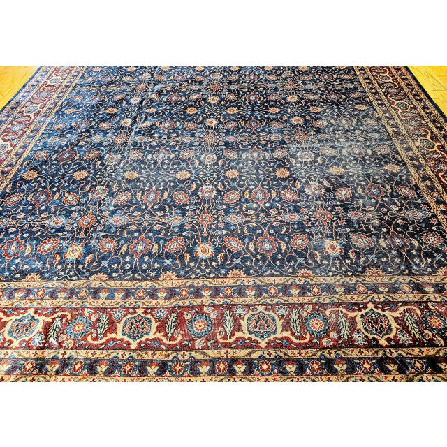 Navy Blue Vintage Persian Mahal Sultanabad Rug, Hand-Knotted Wool, Geometric Pattern, 11x14, Navy & Burgundy For Sale - Image 8 of 13