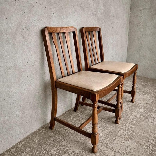 Vintage Oak Dining Chairs with Turned Legs, 1950s, Set of 2 For Sale - Image 11 of 11
