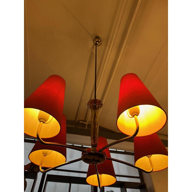 Red Mid-Century Modern Chandelier in Brass, 1960s For Sale - Image 8 of 12