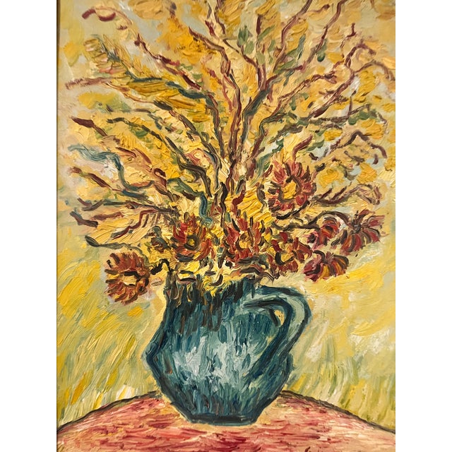 Lydia Wilk Original Oil Painting Floral Still Life Signed Vintage Ornate Frame, in the Style of Van Gogh, Signed 1977 Mid Century For Sale - Image 4 of 8