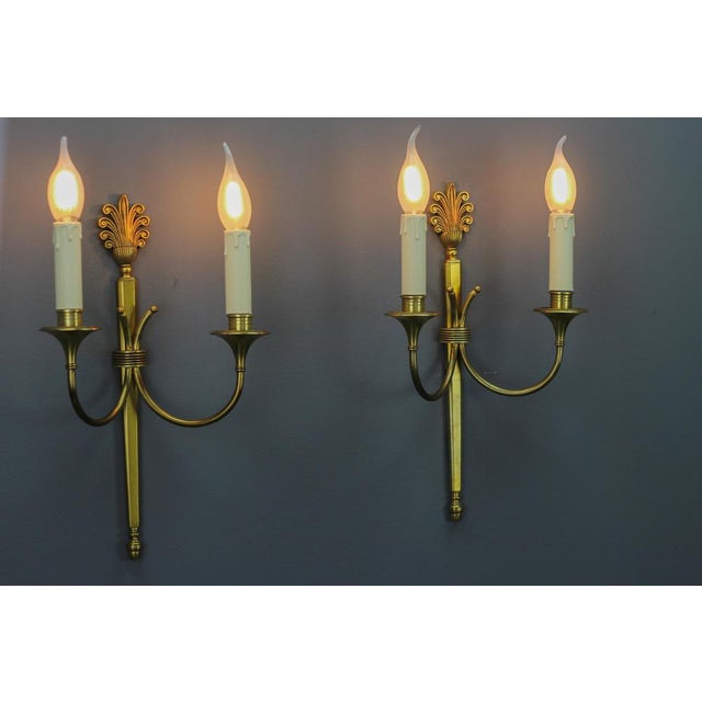 Metal French Art Deco Brass Twin-Arm Sconces, 1930, Set of 2 For Sale - Image 7 of 18