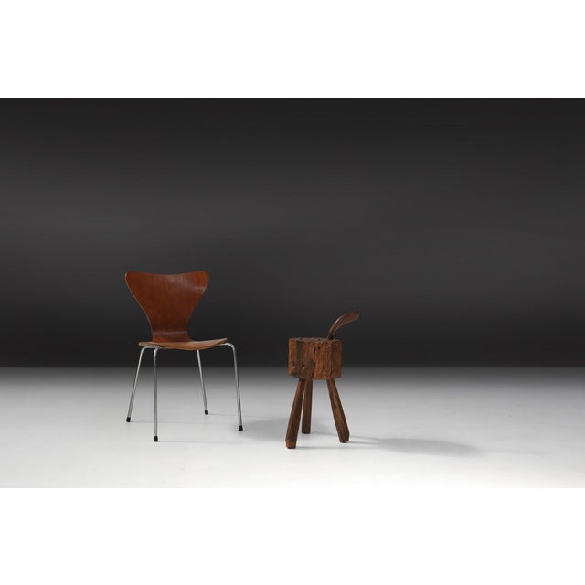 19th Century Rustic Handmade Oak Stool, France For Sale - Image 10 of 11