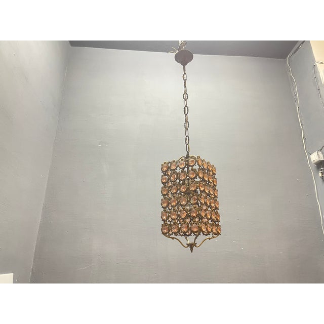 Pink Crystal and Bronze Pendant Light, 1960s For Sale - Image 4 of 11