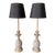 Late 20th Century Gold Wooden Pineapple Buffet Style Lamps With Black Shades - a Pair For Sale