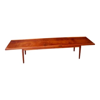 Long Drexel Mid-Century Modern Walnut Bench Coffee Table | Danish Modern Entry Bench For Sale